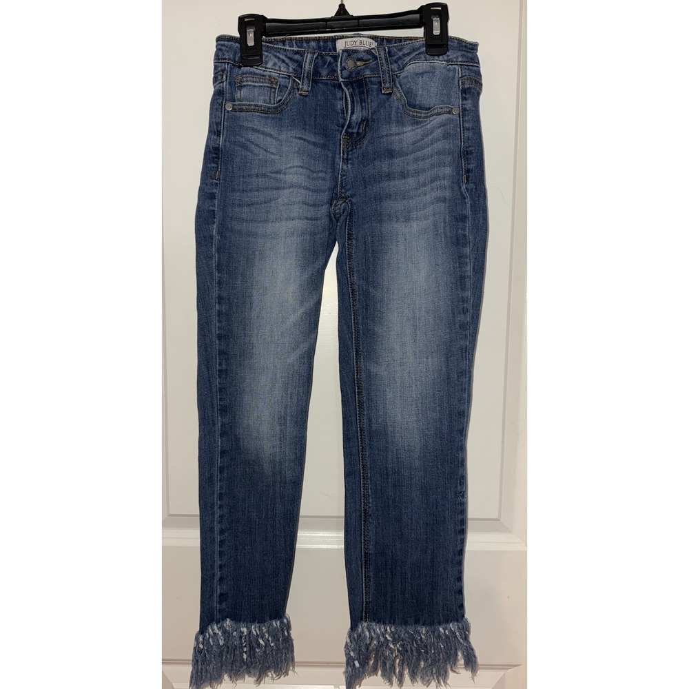 Judy Blue Jeans Women's Size 1/25 Cropped Fit Fringe Bottoms Dark Wash